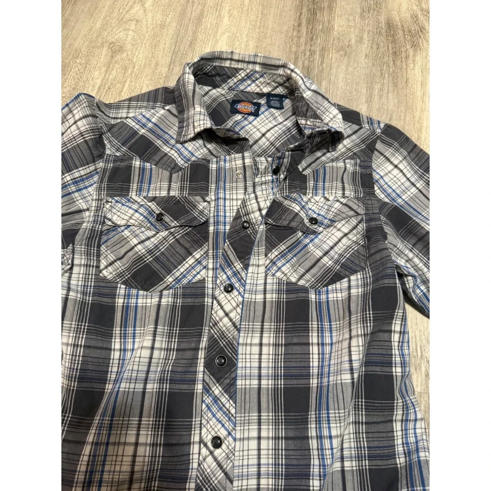 Dickies Boys M Plaid Western Shirt Long‎ Sleeve Button Up Pockets Casual